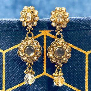 Antique Gold Finish Tear Drop Chandelier Dangle Clear Rhinestone Long Earrings